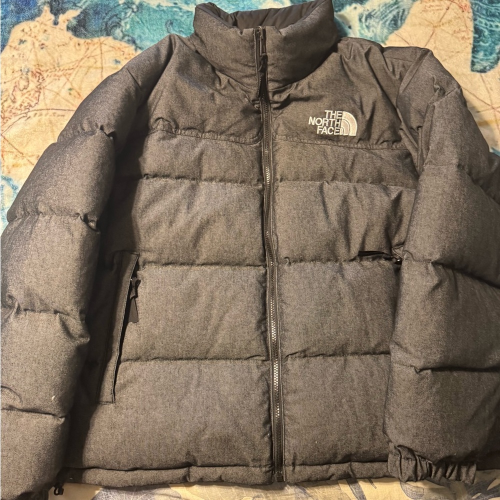 The North Face Black/Denim grey reversible down puffer Jacket men’s XL NWOT